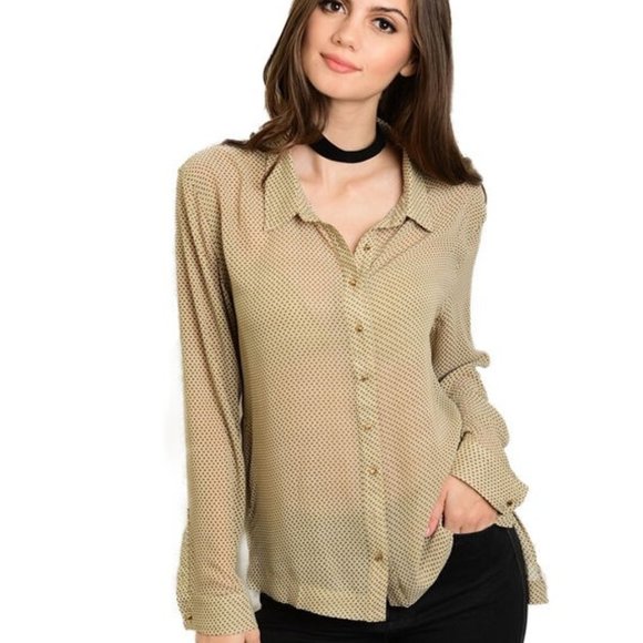 Couture Taupe Long Sleeve Button Down  Size S - Picture 3 of 3